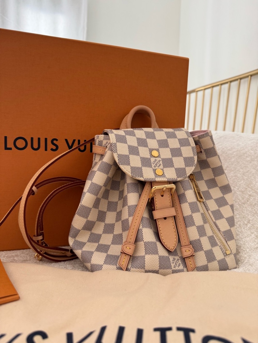Louis Vuitton Sperone bb Checkered Drawstring Backpack with Pink Trim - Picture 2 of 8